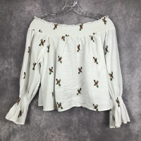 Altar’d State Top Boho Floral Embroidered Off Shoulder Blouse Crop Size Medium - Picture 5 of 10
